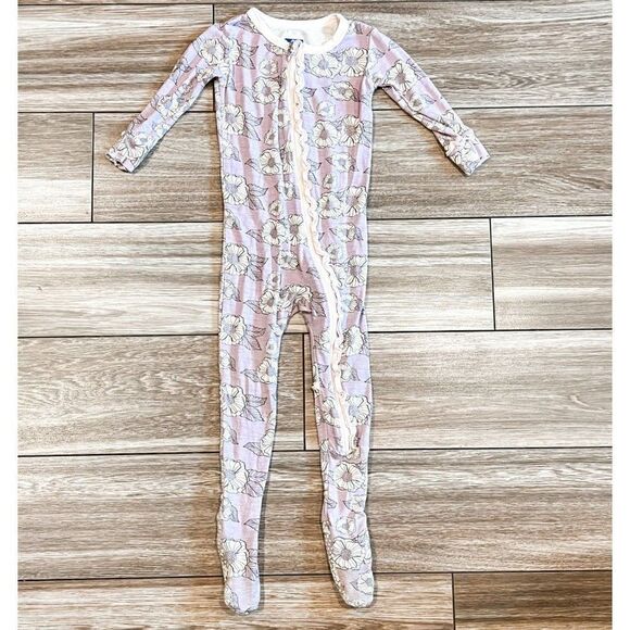 Kickee Pants Purple Floral Zipper Footie Size 18-24M - Picture 1 of 4